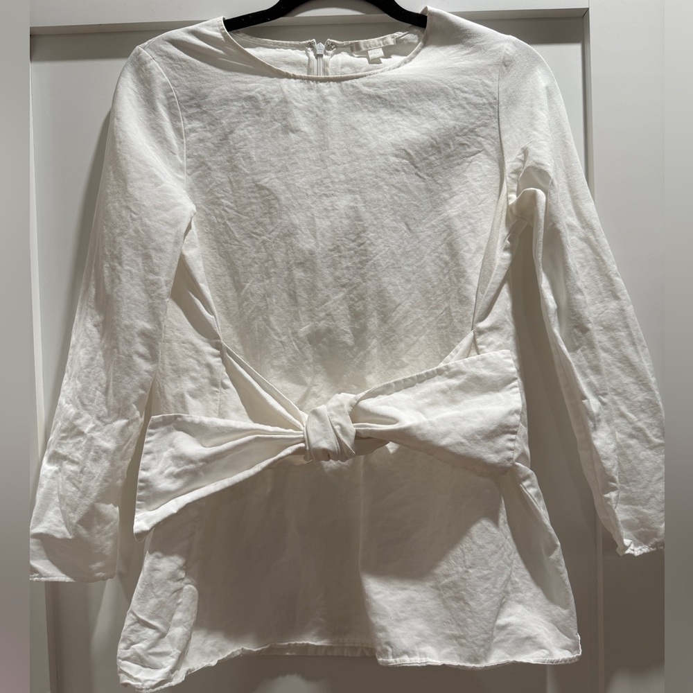 COS White Tie-Waist Long Sleeve Blouse